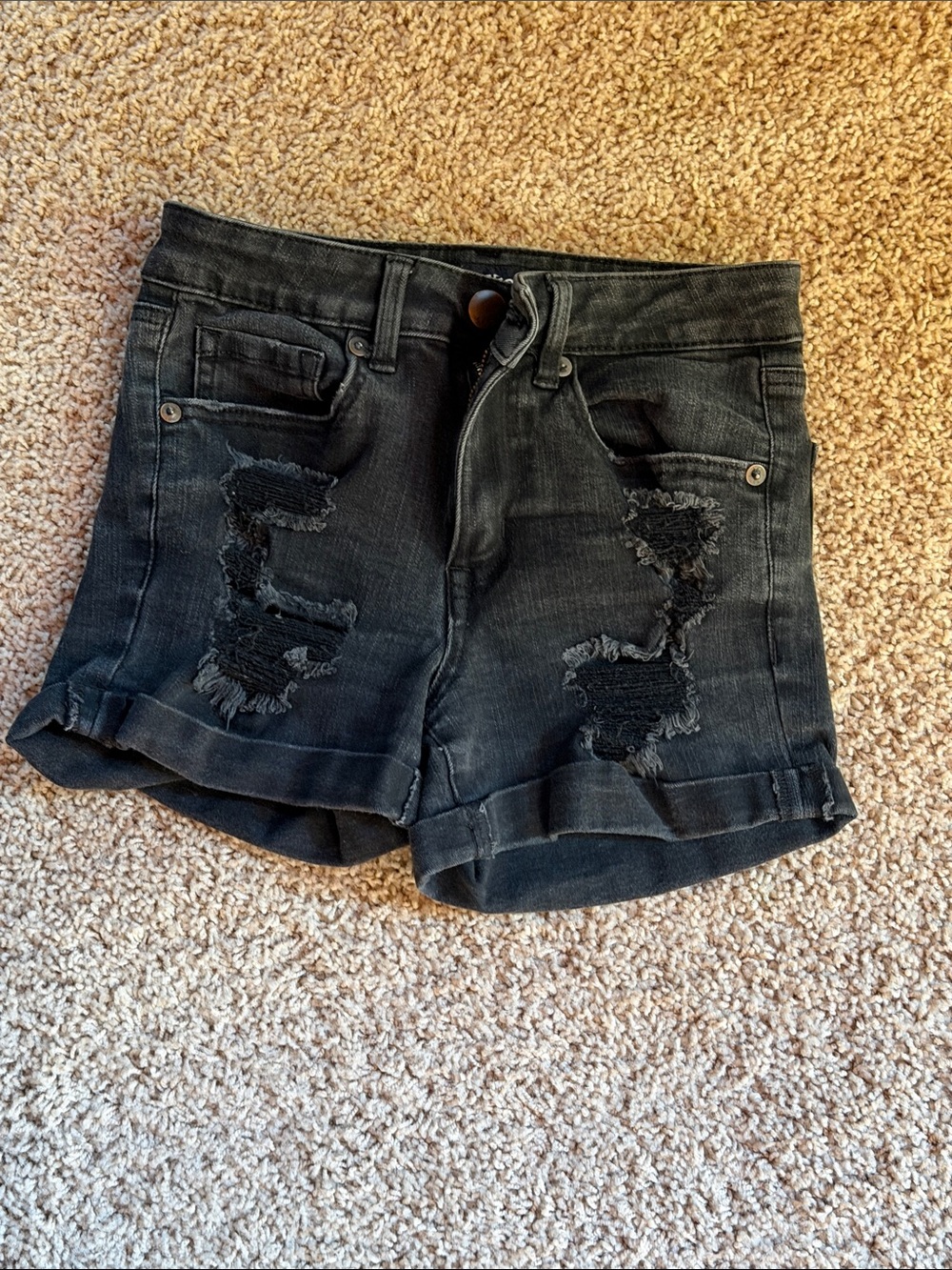 Aero Distressed Black Denim Women's Shorts